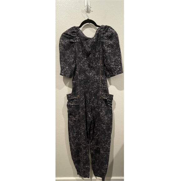 FREE PEOPLE On A Quest Navy Purple Boho Floral Jumpsuit - Picture 7 of 7